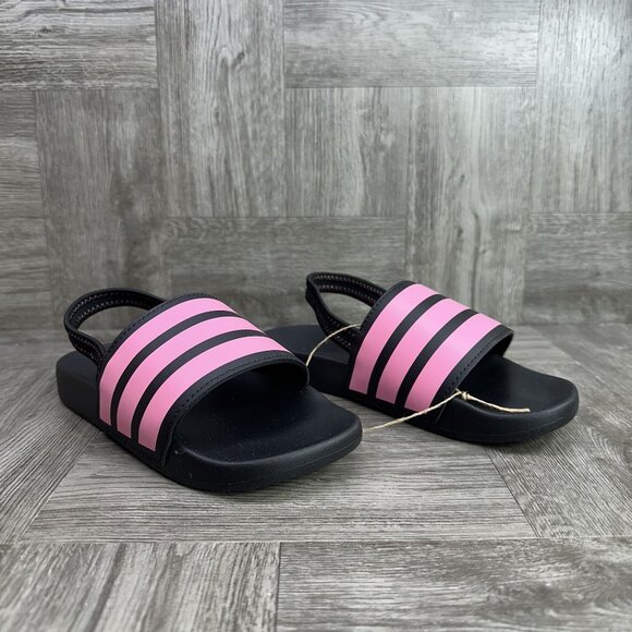 Adidas Adilette Estrap Kids size 13 Black Pink Slingback Sandals - Picture 5 of 8